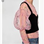 ZARA Pink Ballon Long Sleeve Floral Sheer Top Size Medium Photo 1