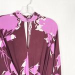 Free People  Small Top Burgundy‎ Floral Mock Neck Long Sleeve Choker V Neck 1043 Photo 7