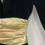 Vintage 80s Expo Nite Size 4 Black, Gold Velvet Glam Long Sleeve Midi Dress Black Photo 7