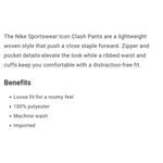 Nike  Sportwear Icon Clash Pants in Black Zippered Leg Pocket Detail Size M Photo 15