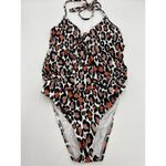 Bar III Leopard Print High Cut Deep V Neck One Piece Swimsuit Black/Tan Size XS Photo 5
