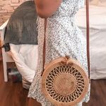 Woven Rattan Round Crossbody Handmade Boutique Bag Tan Photo 0