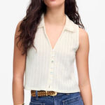 Madewell Crochet Knit V Neck Polo Vest Vintage Ivory Size Medium Photo 0
