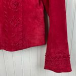 Chico's Vintage  Red Suede Leather Embroidered Jacket Size Small Western Cowgirl Photo 6