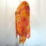 Chico's Chico’s Summer Ikat in Watermelon Fizz Sheer Knot Front Top Sequins & Buttons Photo 6