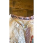 Desigual  Womens Medium White Button Up Funky Embroidery Chula Life Photo 3