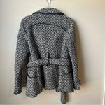 SOIA & KYO  black and white tweed belted pea Wool Blend Jacket Size Medium Coat Photo 3