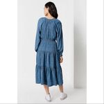 Urban Outfitters  Reese Midi Dress Paisley Tiered Smocked Blue Small Long Sleeve Photo 5