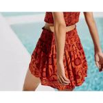 Anthropologie Beaded Mini Skirt Size Medium Orange Motif Smocked Floral Vacation Photo 1