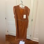 Mac Duggal  NWT Copper Beaded Wrap Over Puff Sleeve Dress Rhinestone Waist Sz 18 Photo 3