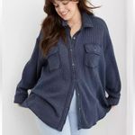 Aerie AMERICAN EAGLE WOMENS NAVY BLUE LUMBERJANE BUTTON DOWN SHIRT SHACKET WAFFLE XXL Photo 0