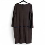 MarlaWynne Dress Sz L Shift Brown Long Sleeves Faux Leather Trim Closet Staple Photo 1