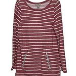 Loft Ann Taylor  Womens Sweatshirt Size Medium Red With White Stripes Pockets‎ Photo 0
