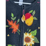Tiara International Vintage  Fall pumpkin leaves floral knit zip sweater L. Photo 3
