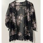 Iris  Womens sz M Black Sheer Floral Kimono Cardigan Lace Lightweight Cover Up Photo 1