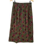Jantzen Vintage 90s Floral Corduroy Midi Skirt by in Green Pink Moody Floral, XS Photo 7