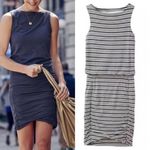 Athleta Tulip Striped Ruched Dress Navy & Cream sleeveless ruched comfort small Photo 1