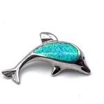 Women's Dolphin 3D Blue Opal Sterling Silver Bracelet Charm Necklace Pendant Photo 1