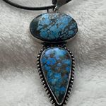 Turquoise Natural Gemstone 925 Silver Plated Gemstone Pendant Necklace Blue Photo 0