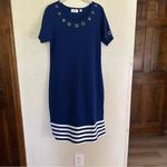 Quacker Factory  Blue White Size XS Short Sleeve‎ Striped Hem Knit Dress Grommets Photo 5