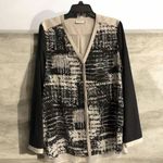 DKNYC Black Beige Long Sleeve Semi Sheer Blouse Shirt Size L Long Sleeve Button Photo 0