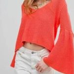 Free People XS Orange Damsel Cropped Bell Sleeve V-Neck Sweater Photo 2