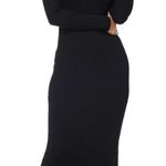 Hera Collection  Blue Form Fit Knit Ribbed Plunge Neckline Backline Maxi Dress L Photo 0