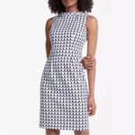 Boden Martha Roll Collar Sleeveless Sheath Dress in Ice Grey Retro Spot Blue 2P Photo 2