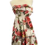 Wet Seal Strapless Dress White Red Floral Print Babydoll Ruffle Cotton Medium Photo 0