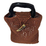 Womens Crochet Double Plastic Handle Tote‎ Handbag Brown 7”x 8.5”x 4” Photo 0
