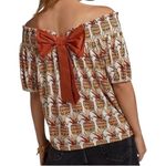 Anthropologie Porridge Viral Pineapple Bow Back Off the Shoulder Top Shirt Small Photo 0