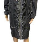 Nexx Black Gray Zip Up Midi Dress Coat with Pockets Imported 46 or Womens Large Photo 6