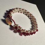 Women’s Handmade Pink Bead Faux Pearl Beaded Bracelet 7 1/2 Inch Photo 0