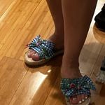 MIA  BOW BLUE FLORAL GINGHAM ESPADRILLES SANDAL SLIDES 8 Photo 6