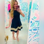 Lilly Pulitzer | Klara - Navy W/Gold Embroidery Fit & Flare Scuba Ponte Dress Photo 2