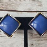 Vintage Clip On Earrings Blue Center Diamond Shape with Screw to Tighten Photo 0