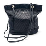 Nina Ricci Black Leather Tote Bag Drawstring Shoulder Purse Quilted Chevron Photo 0