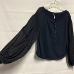 Free People  Light Magic Womens Sweater Medium Cotton Henley Puff Sleeve Boho Photo 5