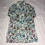 Colorful Newspaper Print Shirt Blue Size M Photo 1