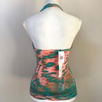 NWT SKY snakeprint ruched drape front turquoise stone embellishment halter top S Orange Photo 2