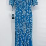 Adrianna Papell Floral Beaded Embellished Godet Gown Maxi Dress Ocean Dream Blue Photo 12