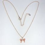 Gold Tone Enamel CZ Rhinestone Dainty Bow Pendant Boho Necklace Photo 2
