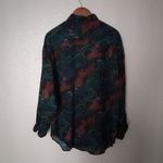 Punch Vintage L Silk Button Down Volcano Sun Pattern Top Blouse Turquoise Tan Green Size L Photo 6