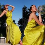 AMUR Dixon Citrine Lime Green Pleated Halter Satin Midi Cocktail Dress Sz 4 NWT Photo 5