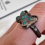Vintage Native American Silver Turquoise Inlay Butterly Ring Womens 7.5 Estate Photo 7