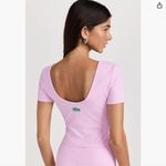 Lacoste Women's x Bandier Rib Short Sleeve Bra Top in Pink- S Photo 2