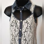 One Clothing lace and denim button up tank Photo 3