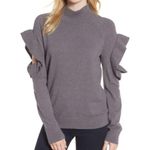 Chelsea28  Grey Ruffle Sleeve Shoulder Cut Out Sweater Photo 7