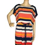 Sangria Navy Blue Orange Cream Striped Loose Fitting Mini Dress Size 4 Photo 0