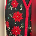 Womens Vintage Bobbie Brooks Christmas Poinsettias Beaded Embroidered Vest 18/20 Black Size 18W Photo 2